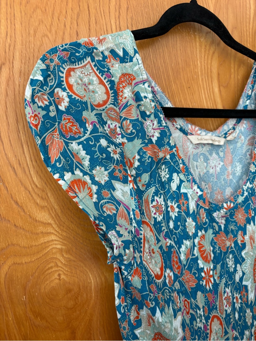 Soft Surroundings Kara Teal Maxi Dress with Coral & Cream flowers S - Picture 4 of 9